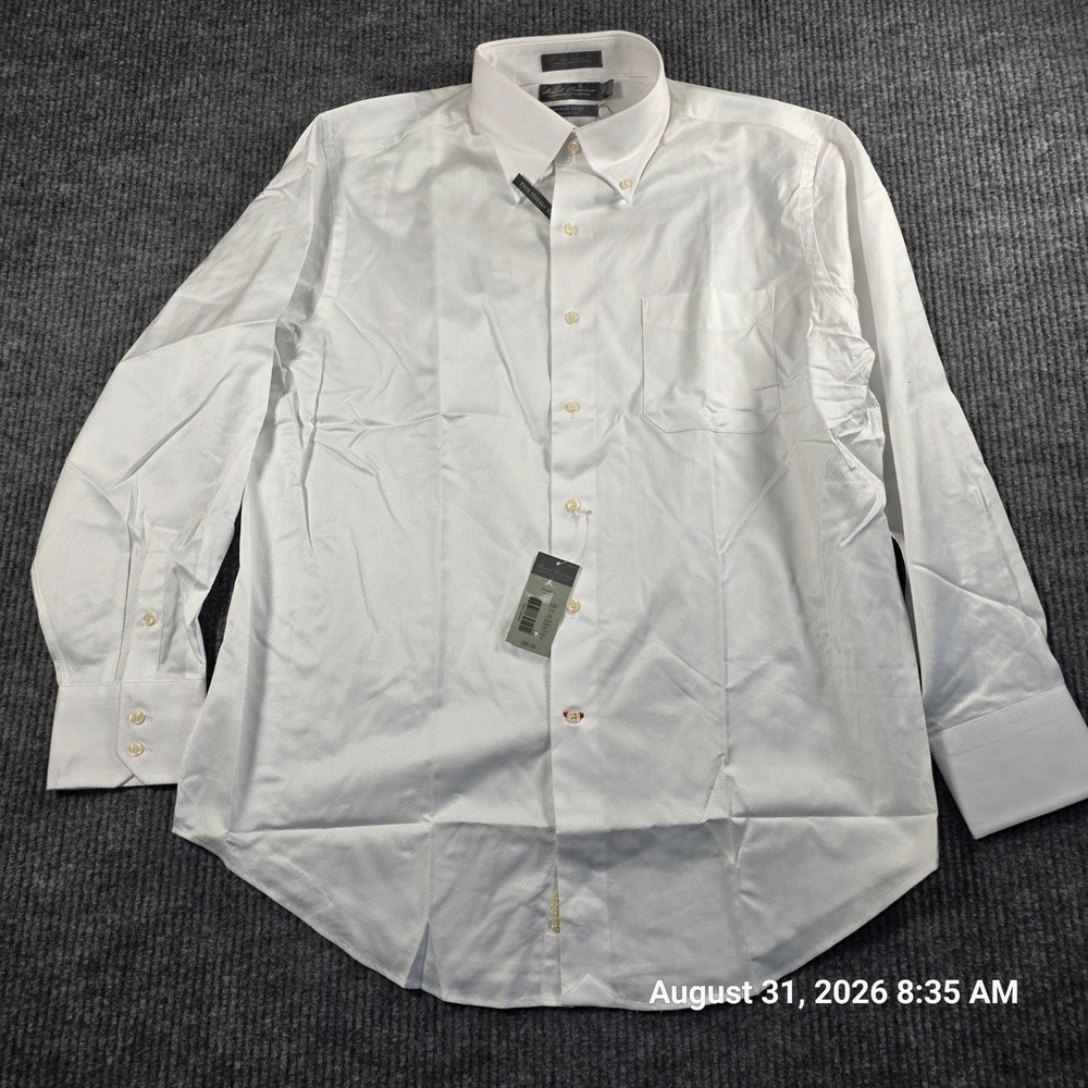 Daniel Cremieux Signature Amalfi Shirt Mens 17 35 White Herringbone Classic Fit